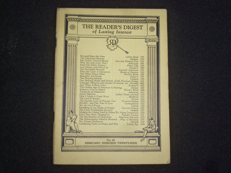 1929 FEBRUARY THE READER'S DIGEST SOFTCOVER BOOK-NUMBER 82-YELLOW COVERS- J 9926