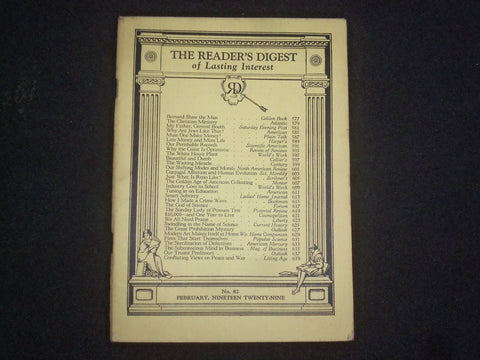 1929 FEBRUARY THE READER'S DIGEST SOFTCOVER BOOK-NUMBER 82-YELLOW COVERS- J 9926