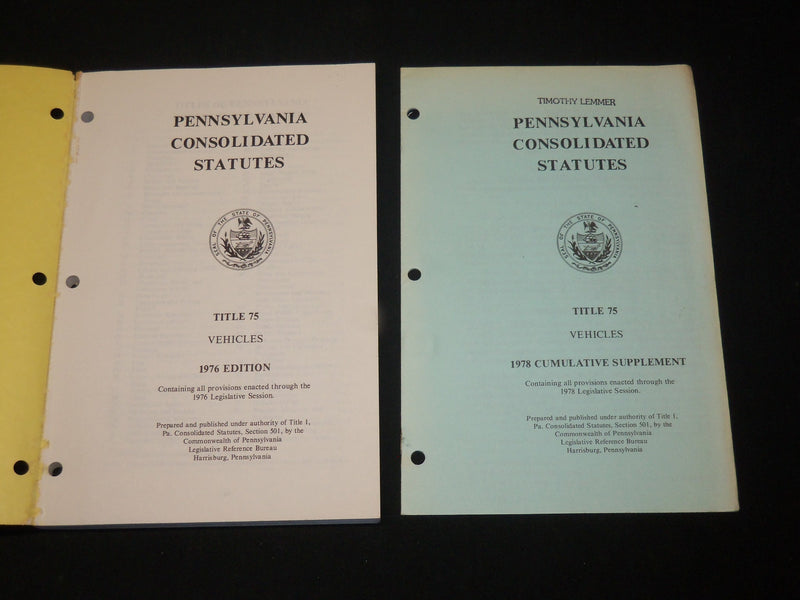 1976 PENNSYLVANIA CONSOLIDATED STATUTES TITLE 75 - LEMMER - VEHICLES - KD 2769T