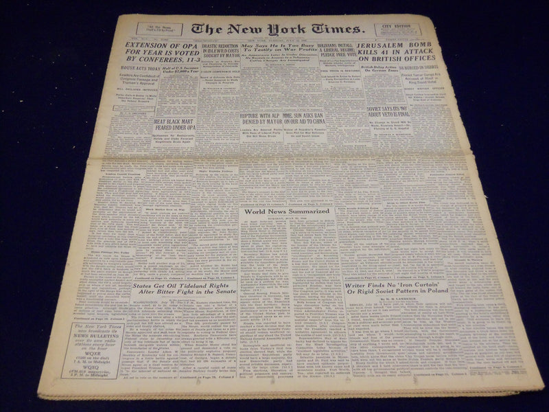 1946 JULY 23 NEW YORK TIMES - JERUSALEM BOMB KILLS 41 - NT 2978