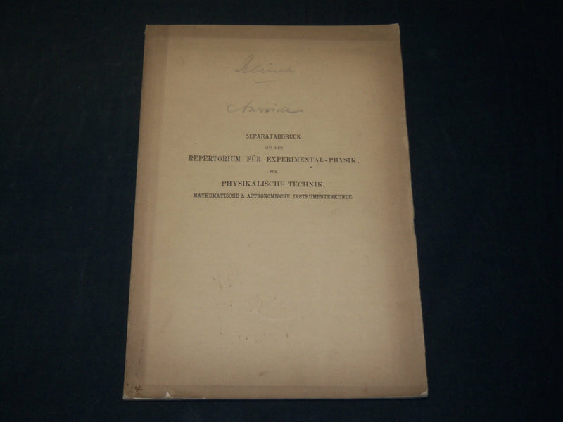 1876 REPERTORIUM FUR EXPERIMENTAL PHYSIK GERMAN BOOK BY DR. C. JELINEIC- J 5900