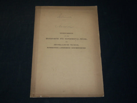 1876 REPERTORIUM FUR EXPERIMENTAL PHYSIK GERMAN BOOK BY DR. C. JELINEIC- J 5900