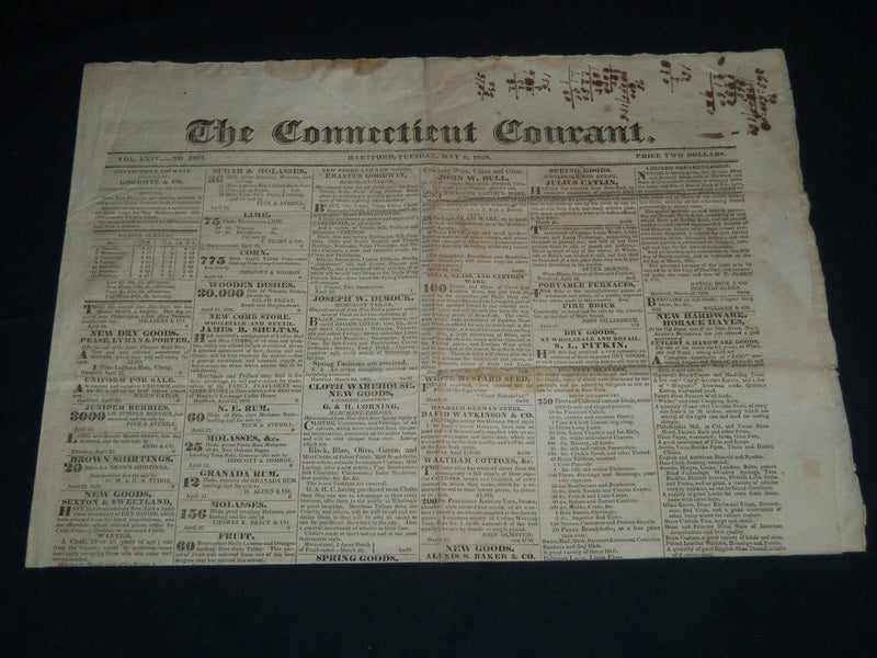 1828 MAY 6 THE CONNECTICUT COURANT NEWSPAPER - HARTFORD - NP 4177