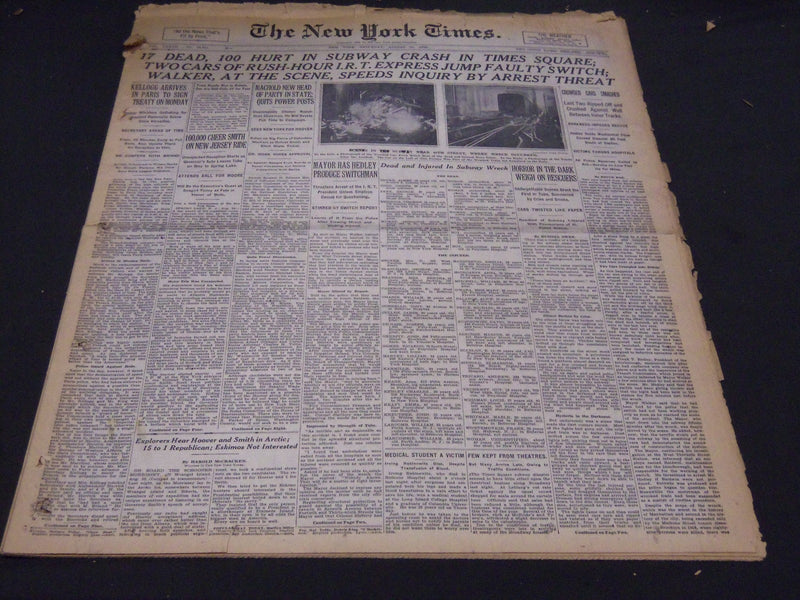 1928 AUGUST 25 NEW YORK TIMES - 17 DEAD IN SUBWAY CRASH IN TIMES SQUARE- NT 5101