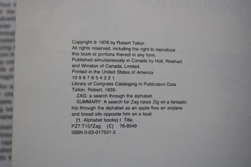 1976 ZAG - A SEARCH THROUGH THE ALPHABET HARDCOVER BOOK BY ROBERT TALLON- K 668