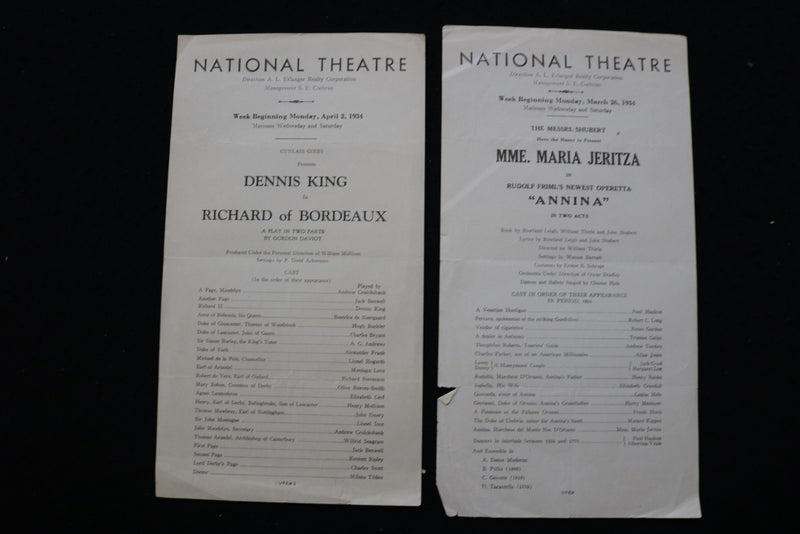 1934 NATIONAL THEATRE PROGRAMS - LOT OF 14 - K 2831