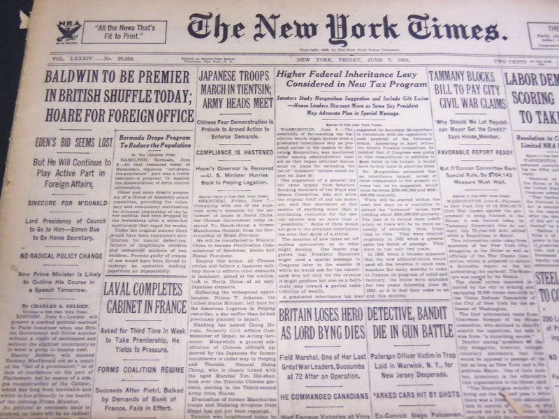 1935 JUNE 7 NEW YORK TIMES - BALDWIN TO BE PREMIER IN BRITAIN - NT 4893