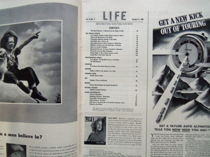 1940 OCTOBER 21 LIFE MAGAZINE - SWEATERS IN FASHION - L 205