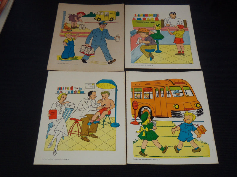 1958 HAYES COMMUNITY HELPERS IN COLOR - 12 CARDBOARD ILLUSTRATIONS - O 2351H