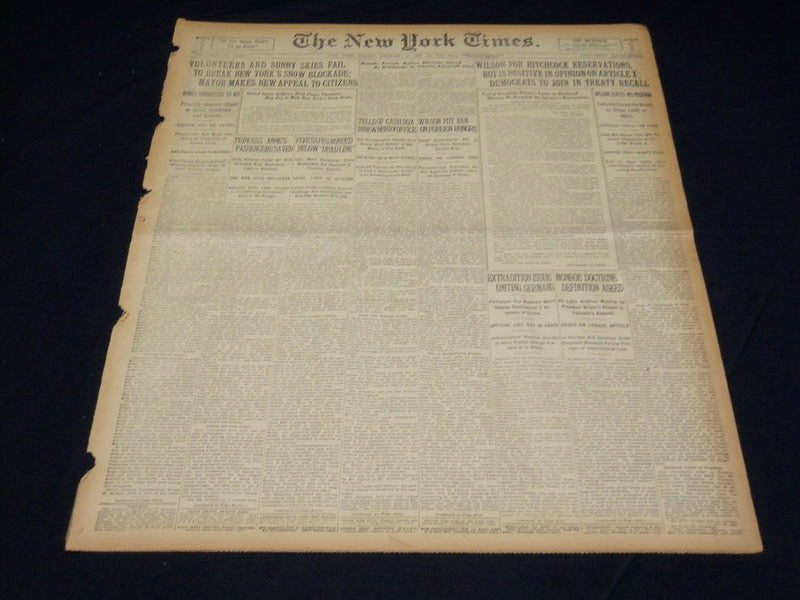 1920 FEBRUARY 8 NEW YORK TIMES - WILSON FOR HITCHCOCK RESERVATIONS - NT 7864