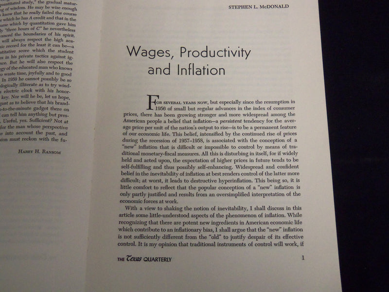1959 AUTUMN THE TEXAS QUARTERLY MAGAZINE - STATE TAX PROBLEMS - KD 2057E