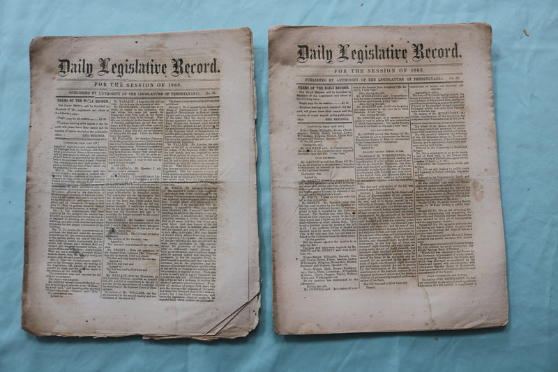 1868 PENNYSYLVANIA DAILY LEGISLATIVE RECORD - LOT OF 22 - K 2518