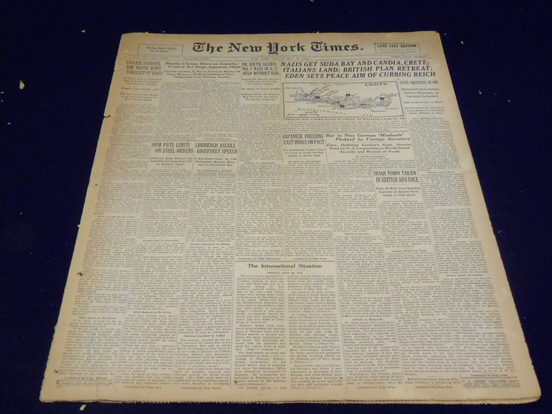 1941 MAY 30 NEW YORK TIMES - NAZIS GET SUDA BAY AND CANDIA, CRETE - NT 1078