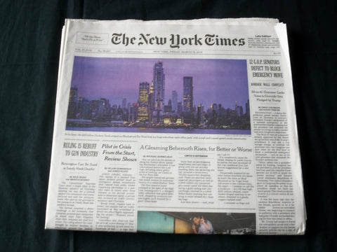 2019 MARCH 15 NEW YORK TIMES - 12 GOP SENATORS DEFECT TO BLOCK EMERGENY MOVE