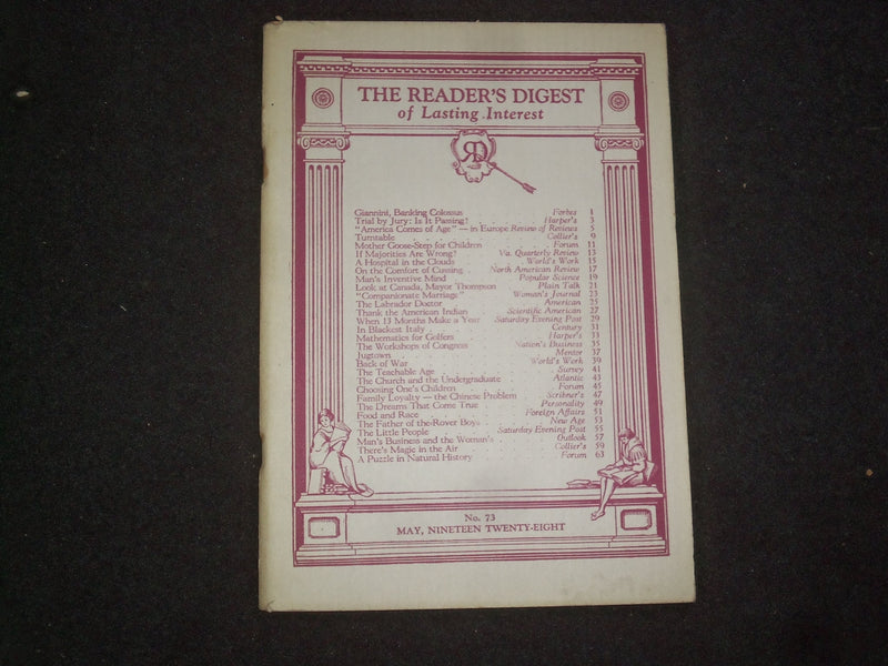 1928 MAY THE READER'S DIGEST SOFTCOVER BOOK - NUMBER 73 - J 9915