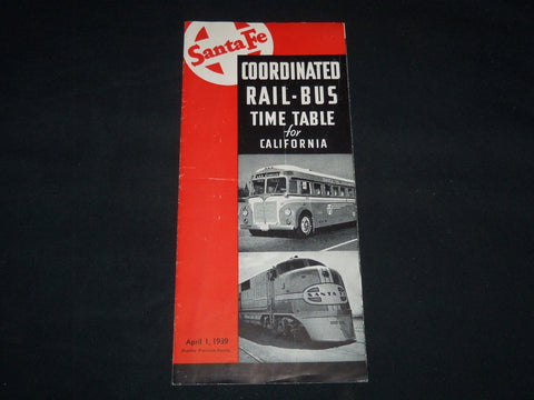 1939 APRIL COORDINATED RAIL BUS TIME TABLE FOR CALIFORNIA - J 9074