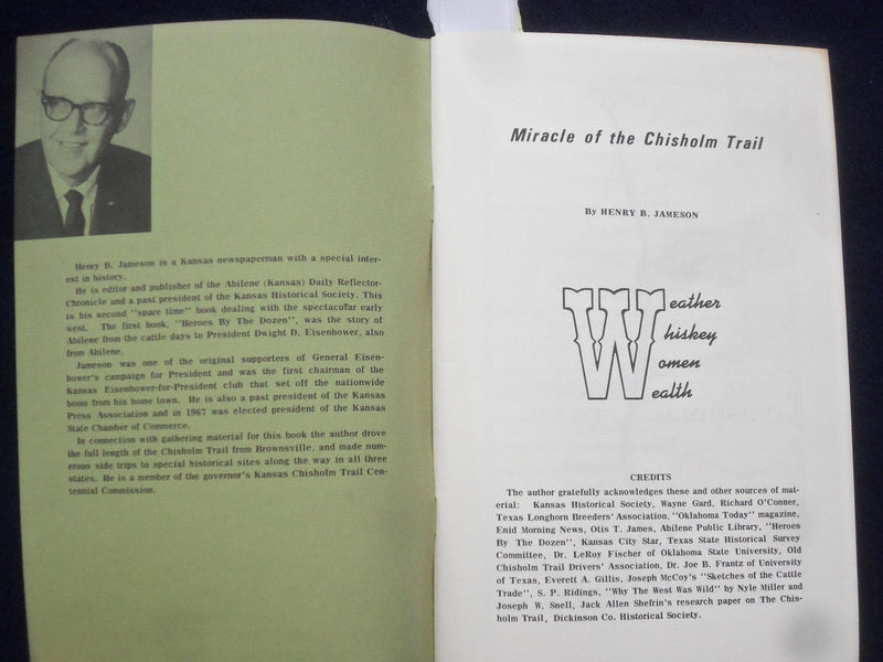 1967 MIRACLE OF THE CHISHOLM TRAIL BY HENRY B. JAMESON SOFTCOVER BOOK - J 9613