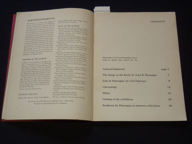 1942 THE SCULPTURE OF JOHN B. FLANNAGAN CATALOGUE - DOROTHY MILLER - J 8105