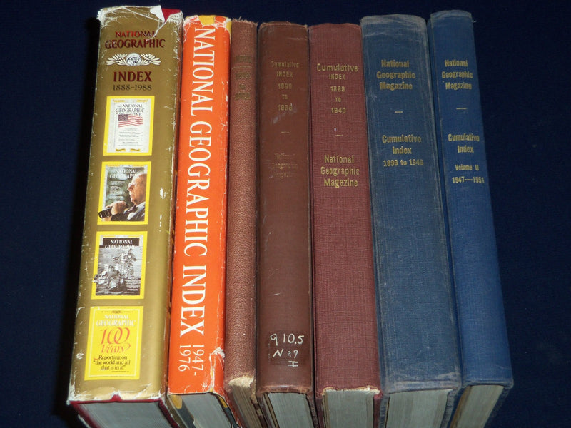 1888-1988 NATIONAL GEOGRAPHIC MAGAZINE INDEXES BOOK LOT OF 7 - PHOTOS - KD 1112