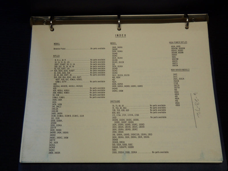 1969-1972 MOSSBERG COMPONENT PARTS LIST LOT OF 2 - SHOTGUNS - RIFLES - KD 805