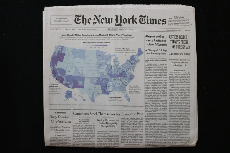 2025 MARCH 6 NEW YORK TIMES - JUSTICES REJECT TRUMPT'S FREEZE ON FOREIGN AID