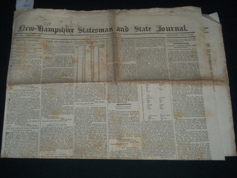 1835 OCT 10 NEW HAMPSHIRE STATESMAN - ADAMS - WEBSTER - SMALL POX - NP 614B