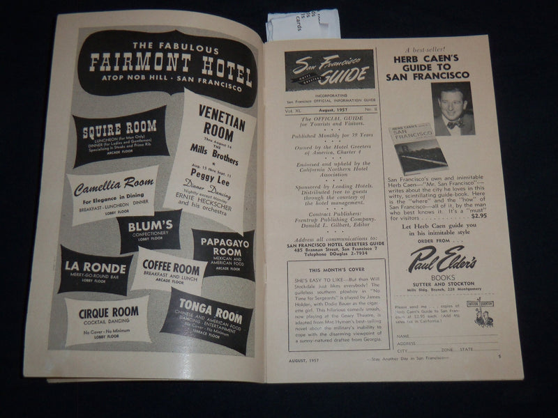 1957 AUGUST SAN FRANCISCO GUIDE MAGAZINE - NO TIME FOR SERGEANTS - J 8567