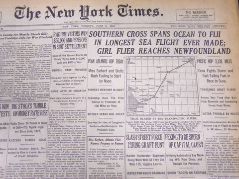 1928 JUNE 5 NEW YORK TIMES - SOUTHERN CROSS SPANS OCEAN TO FIJI - NT 5358