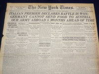 1918 JUNE 23 NEW YORK TIMES - ITALIAN PREMIER DECLARES BATTLE IS WON - NT 9097