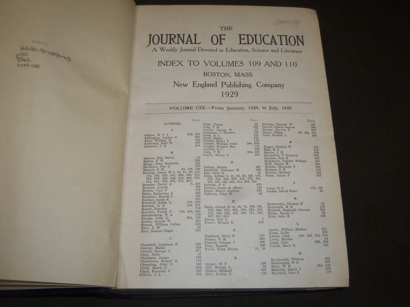 1929 JANUARY-DECEMBER JOURNAL OF EDUCATION BOUND VOLUME - COMPLETE YEAR - R 892