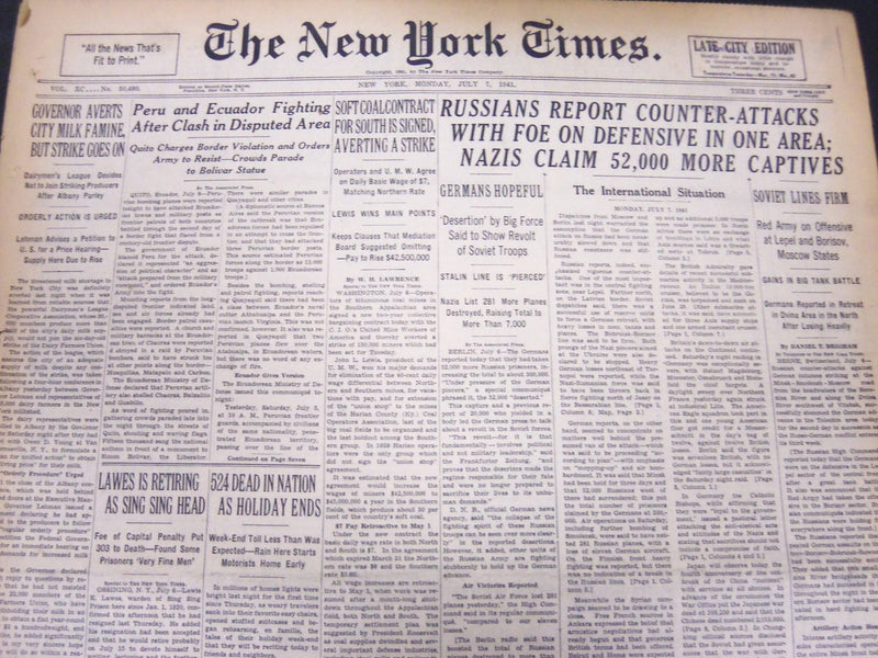1941 JULY 7 NEW YORK TIMES - LOU GEHRIG MONUMENT UNVEILED - NT 5151