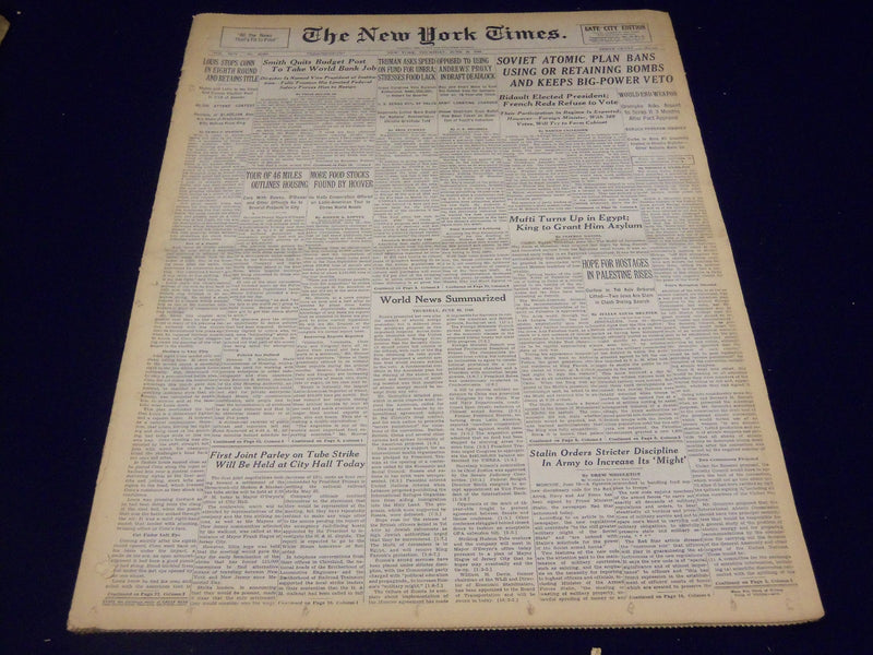 1946 JUNE 20 NEW YORK TIMES -LOUIS STOPS CONN IN 8TH ROUND RETAINS TITLE- NT 861