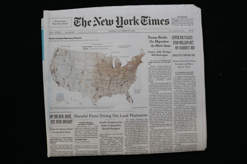 2024 OCTOBER 20 NEW YORK TIMES-SUPER PAC PLACES $700 MILLION BET ON HARRIS'S BID