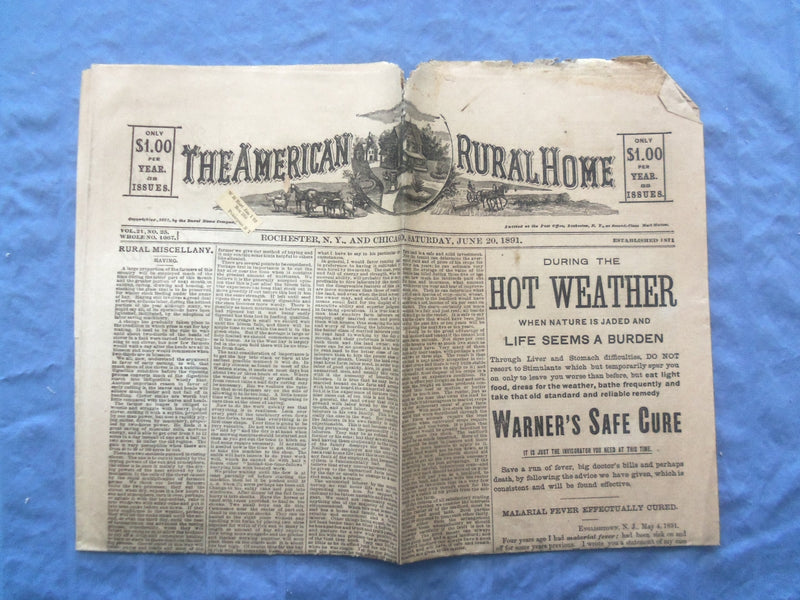 1891 THE AMERICAN RURAL HOME NEWSPAPER - LOT OF 7 - ROCHESTER, NEW YORK - NP 842