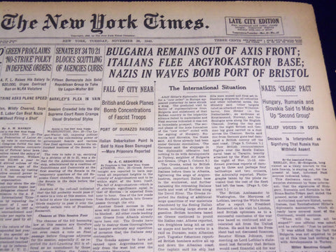 1940 NOVEMBER 26 NEW YORK TIMES - NAZIS IN WAVES BOMB PORT OF BRISTOL - NT 2498