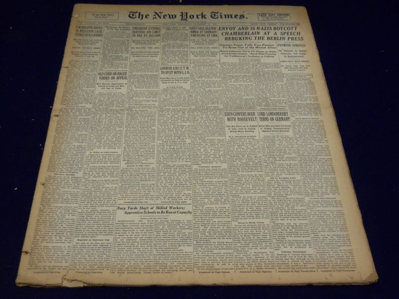 1938 DECEMBER 14 NEW YORK TIMES - 35 NAZIS BOYCOTT CHAMBERLAIN - NT 3111