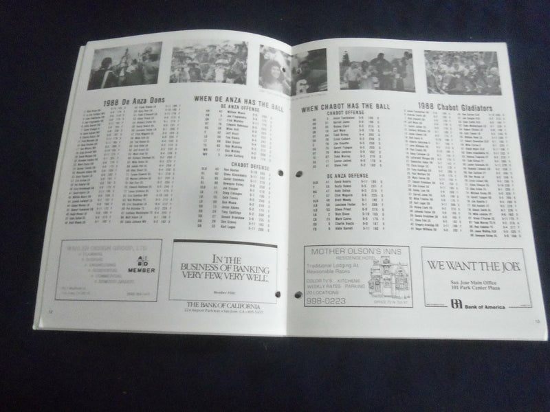 1988 DEC 3 SAN JOSE BOWL PROGRAM - DE ANZA COLLEGE VS CHABOT COLLEGE -ST 659I