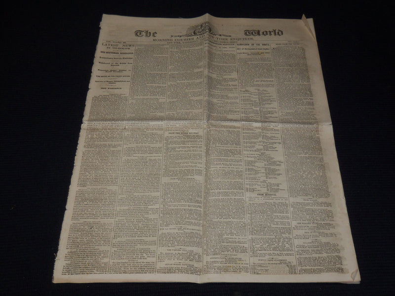 1862 JANUARY 8 THE WORLD NEWSPAPER - TRIPLE SHEET - NEW YORK - CIVIL WAR - K 62
