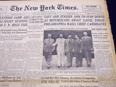 1948 JUNE 21 NEW YORK TIMES - TAFT & STASSEN JOIN TO STOP DEWEY - NT 152