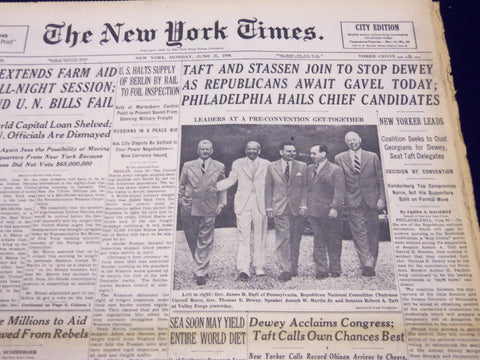 1948 JUNE 21 NEW YORK TIMES - TAFT & STASSEN JOIN TO STOP DEWEY - NT 152
