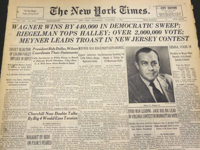 1953 NOVEMBER 4 NEW YORK TIMES - WAGNER WINS BY 440,000 - NT 4268
