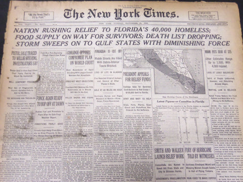 1926 SEPT 21 NEW YORK TIMES - NATION RUSHING RELIEF TO FL HOMELESS - NT 5291