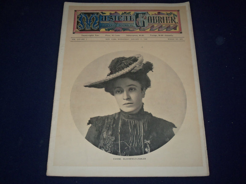 1908 JANUARY 15 MUSICAL COURIER MAGAZINE - FANNIE BLOOMFIELD-ZEISLER - J 1252