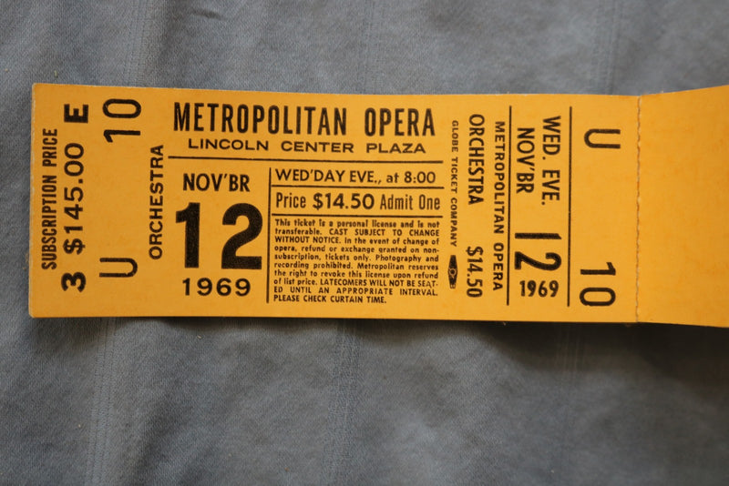 1969 METROPOLITAN OPERA UNUSED TICKETS - LOT OF 5 - K 3141