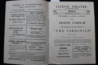 1906 APRIL 11 DUSTIN FARNUM IN THE VIRGINIA PROGRAM - LYCEUM THEATRE - K 1943