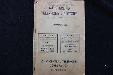 1950 SEPTEMBER MT. STERLING TELEPHONE DIRECTORY - STERLING, OHIO - K 3557