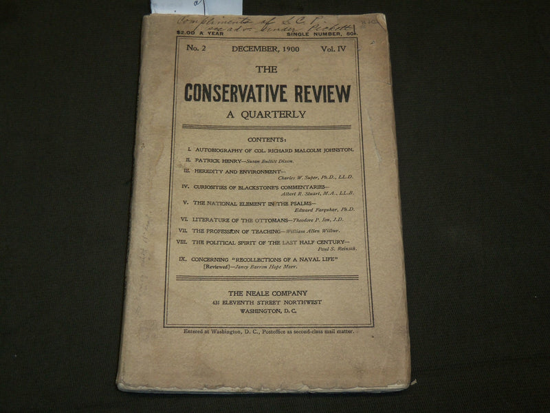 1900 DECEMBER THE CONSERVATIVE REVIEW QUARTERLY MAGAZINE - JOHNSTON - J 6150