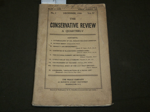 1900 DECEMBER THE CONSERVATIVE REVIEW QUARTERLY MAGAZINE - JOHNSTON - J 6150