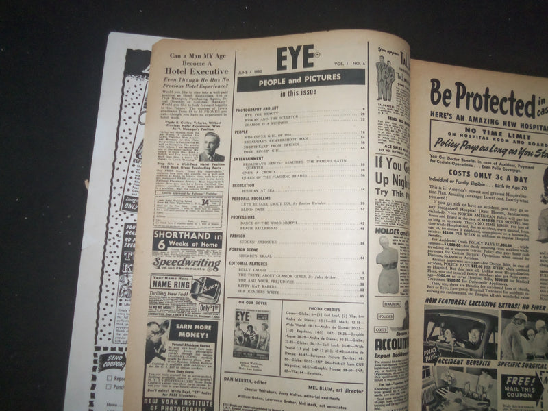 1950 JUNE EYE MAGAZINE - VOL 1 NO. 6 - NICE COVER, PHOTOS & ARTICLES - SP 1520L