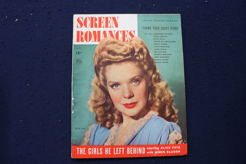1943 OCTOBER SCREEN ROMANCES MAGAZINE - ALICE FAYE COVER - E 12715